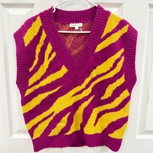 GREY LAB Pink and Yellow V-Neck Sweater Vest